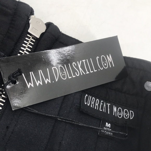 New Dolls Kill Current Mood Spade Punk Goth Vegan Leather Pleated Mini Skirt NWT - Picture 9 of 16